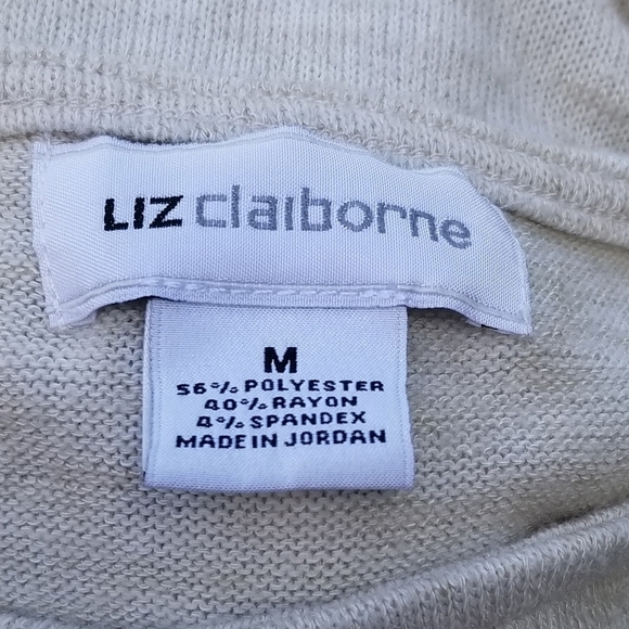Liz Claiborne beige knit 3/4 sleeve top with shoulder stud detail medium - Picture 3 of 4
